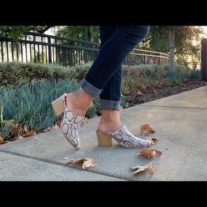Snake pointy toe stacked block heel Mule Sanda